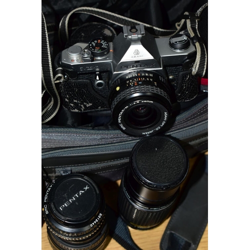 121 - A PENTAX MX FILM SLR CAMERA, fitted with a SMC M 28mm f2.8 lens, a SMC M 80-200mm f4.5 lens, a SMC A... 