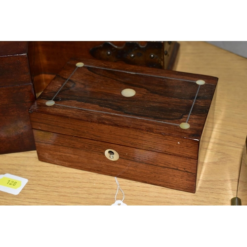 128 - A LATE VICTORIAN WALNUT AND COPPER MOUNTED LETTER RACK, four tiered divisions with plywood back, wid... 