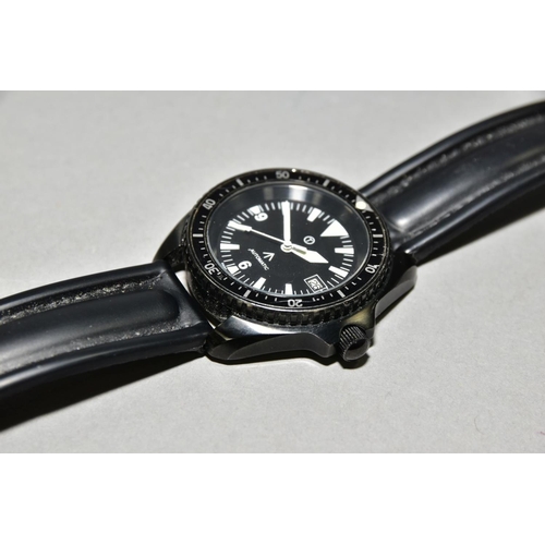 136 - A MWC DIVERS STYLE AUTOMATIC WRISTWATCH, black dial with luminescent arrow and baton markers, broad ... 