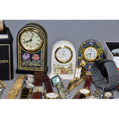 141 - A BOX OF MOSTLY LADIES QUARTZ WRISTWATCHES, etc, including a boxed Sekonda, a grey Fitbit, a gold pl... 