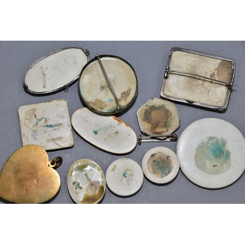 180 - NINE RUSKIN ENAMELS, three mounted as brooches, together with two Ruskin style enamels, one mounted ... 