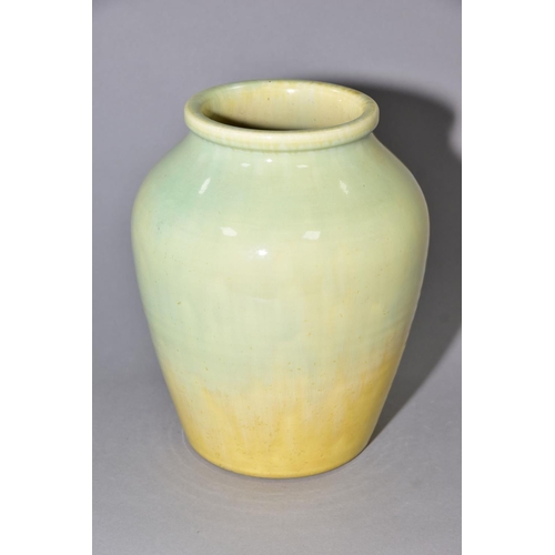 206 - RUSKIN POTTERY, a pale green and yellow lustre baluster vase, impressed Ruskin England to the base, ... 