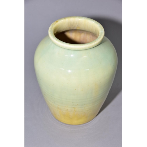 206 - RUSKIN POTTERY, a pale green and yellow lustre baluster vase, impressed Ruskin England to the base, ... 