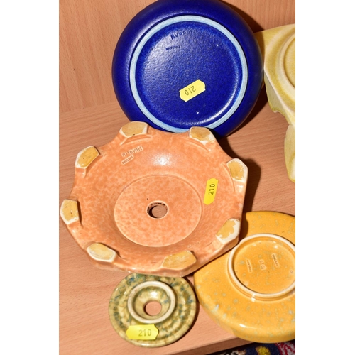 210 - RUSKIN POTTERY, an orange glazed octagonal stand impressed Ruskin England, diameter approximately 15... 