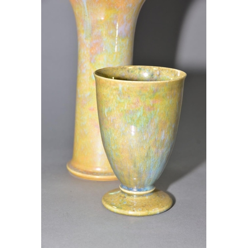 215 - RUSKIN POTTERY, a mottled yellow lustre vase of cylindrical form with flared rim, impressed Ruskin E... 