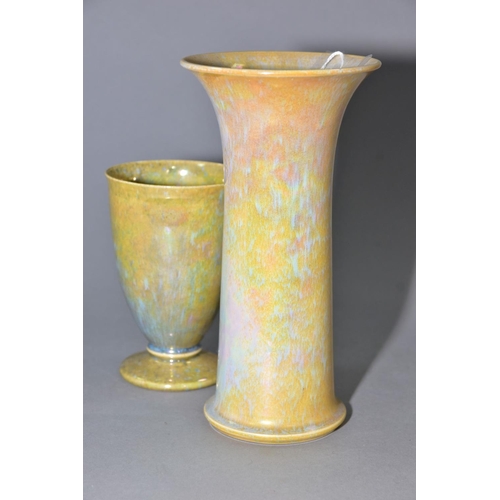 215 - RUSKIN POTTERY, a mottled yellow lustre vase of cylindrical form with flared rim, impressed Ruskin E... 