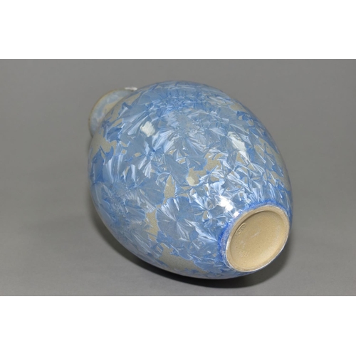 25 - A SIMON RICH (BORN 1949) STUDIO POTTERY CRYSTALLINE GLAZED OVOID VASE, brown glazed rim, impressed s... 