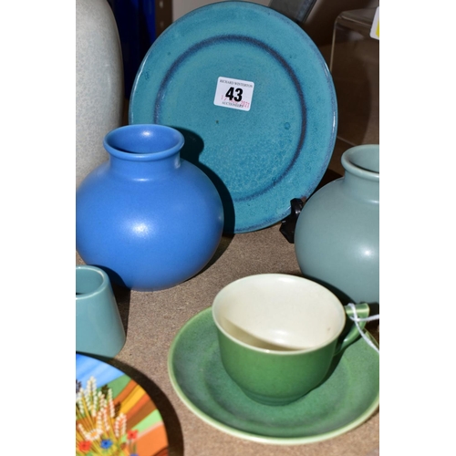 43 - A GROUP OF POOLE POTTERY, including a Carter, Stabler, Adams turquoise glazed 18cm tea plate, a gree... 