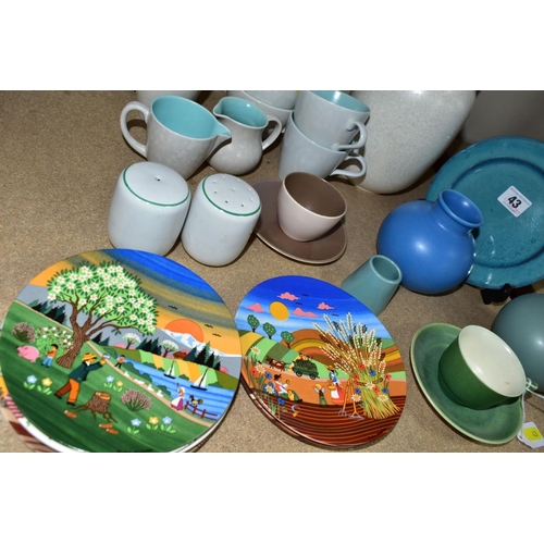 43 - A GROUP OF POOLE POTTERY, including a Carter, Stabler, Adams turquoise glazed 18cm tea plate, a gree... 