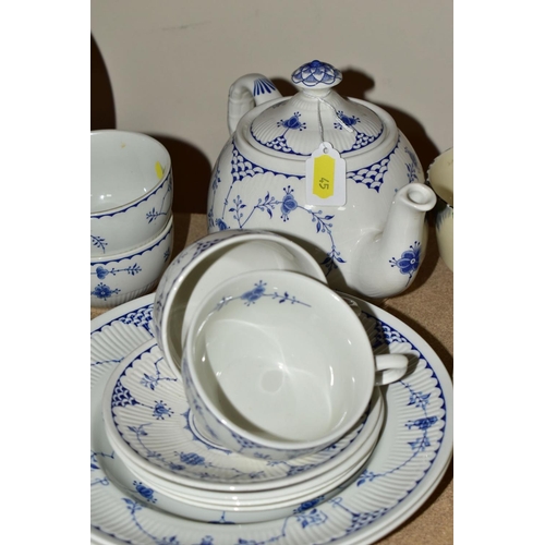 45 - FURNIVALS 'DENMARK' PATTERN TEA WARES, etc, to include a teapot, six small cups and saucers, thirtee... 