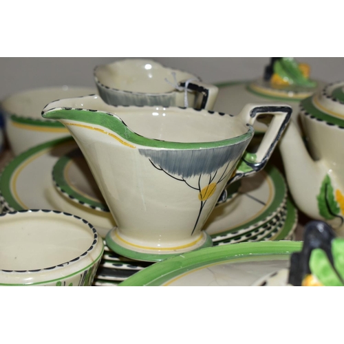 46 - BURLEIGH WARE ART DECO DINNER WARES DAWN PATTERN No 4760, RD No 786416, comprising two tureens with ... 