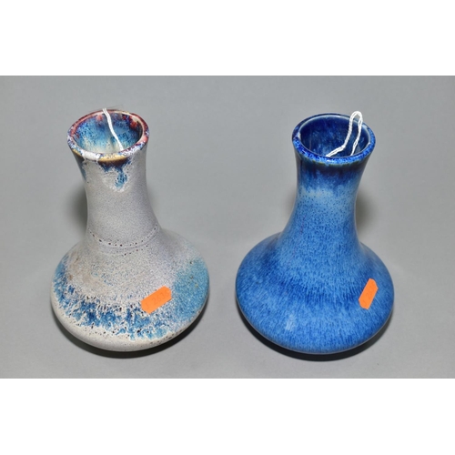 5 - TWO COBRIDGE STONEWARE BALUSTER VASES, both with high fired glazes, one in a mottled blue, the other... 