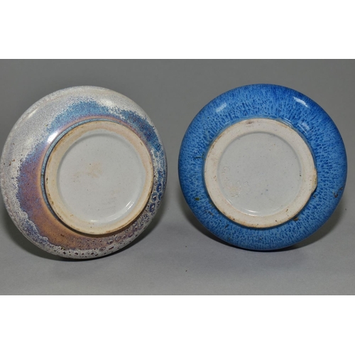 5 - TWO COBRIDGE STONEWARE BALUSTER VASES, both with high fired glazes, one in a mottled blue, the other... 