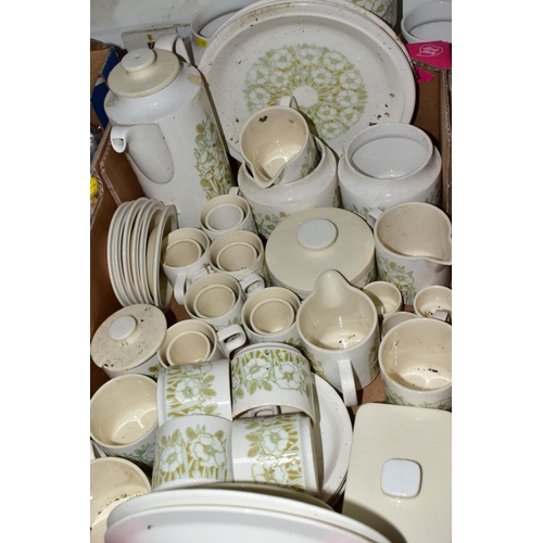 51 - TWO BOXES AND LOOSE OF HORNSEA 'FLEUR' AND ASSORTED BLUE AND WHITE DINNERWARES, the Hornsea to inclu... 