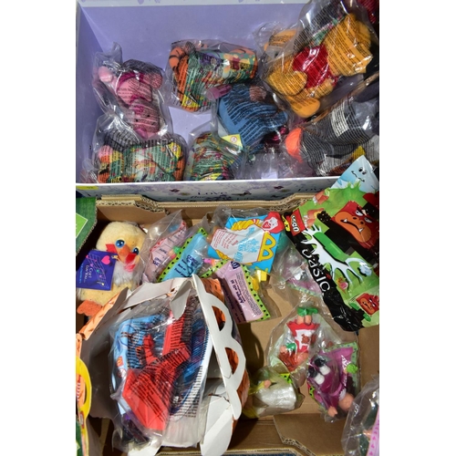 52 - THREE BOXES OF MCDONALDS HAPPY MEAL TOYS, the majority sealed in bags, themes comprising Lego Basic ... 