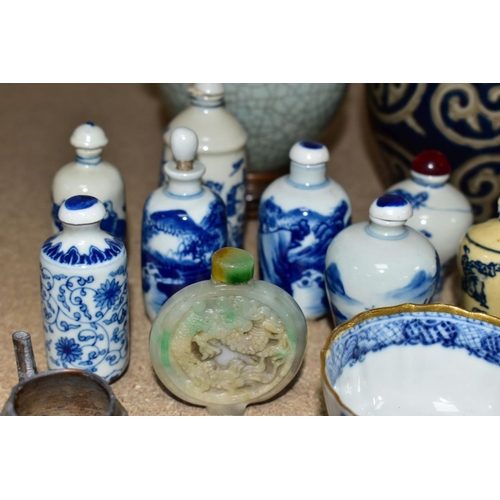 58 - A COLLECTION OF ASSORTED CHINESE AND JAPANESE PORCELAIN POTTERY, METALWARE AND HARDSTONE, the majori... 