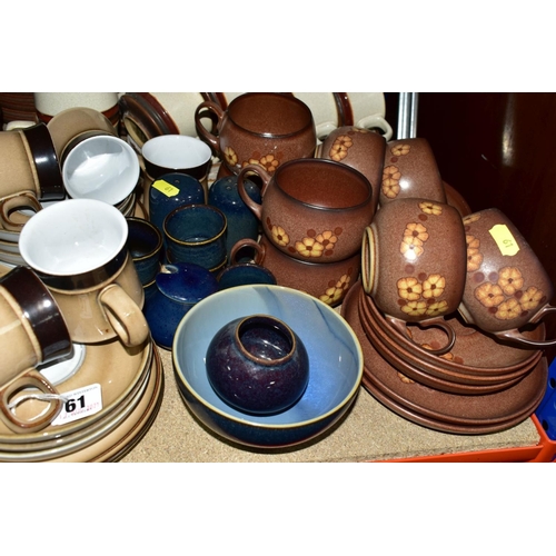 61 - A QUANTITY OF ASSORTED DENBY TEA, COFFEE, TABLE AND ORNAMENTAL WARES, including eight Sandstone patt... 