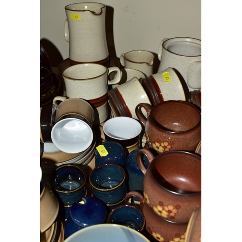 61 - A QUANTITY OF ASSORTED DENBY TEA, COFFEE, TABLE AND ORNAMENTAL WARES, including eight Sandstone patt... 