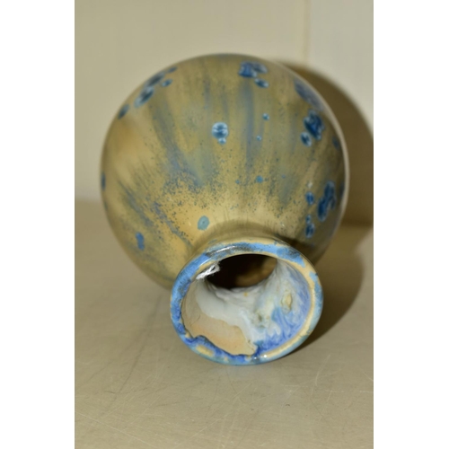 68 - MOUGIN BROTHERS POTTERY VASE of squat baluster form, blue crystalline over a buff glaze, inscribed M... 