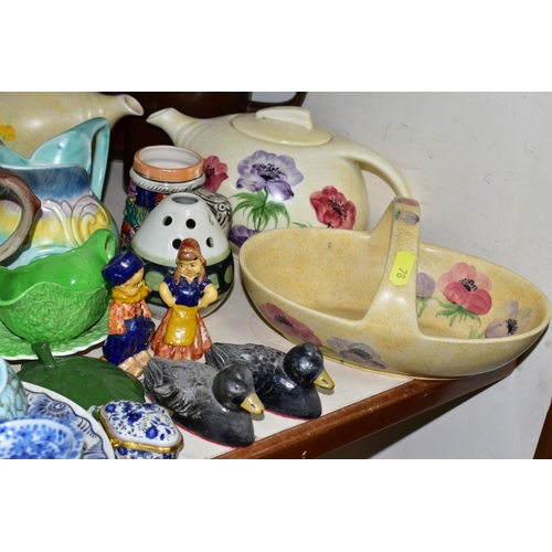 78 - A QUANTITY OF ASSORTED CERAMICS, etc, to include a Glyn Colledge jug, height 12cm, a New Chelsea 'Fl... 