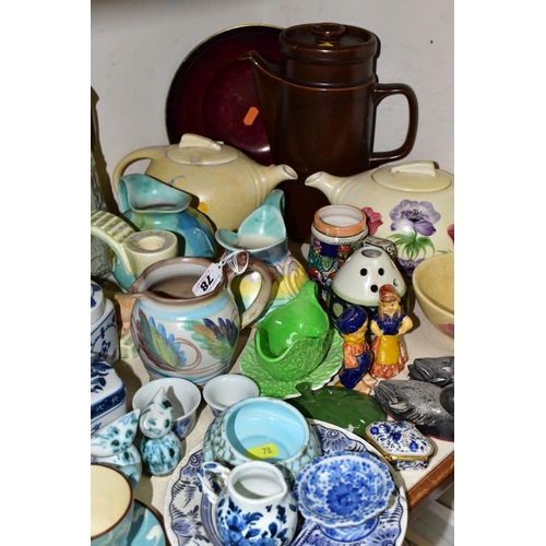 78 - A QUANTITY OF ASSORTED CERAMICS, etc, to include a Glyn Colledge jug, height 12cm, a New Chelsea 'Fl... 