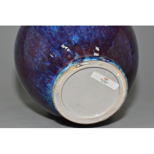 8 - A COBRIDGE STONEWARE HIGH FIRED OVOID VASE, mottled and speckled green blue glaze over a purple/red ... 