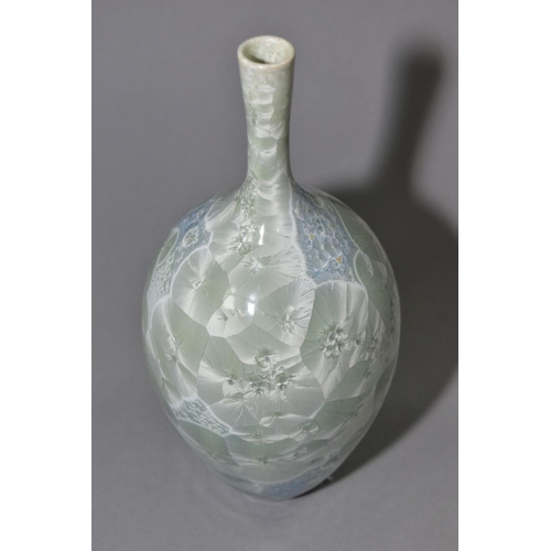 84 - SIMON RICH (BRITISH 1949) a green crystalline glaze vase of ovoid form with elongated neck, impresse... 