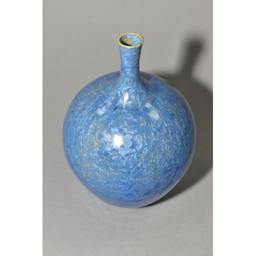 87 - SIMON RICH (BRITISH 1949) A BLUE CRYSTALLINE GLAZE VASE of swollen ovoid form with elongated neck, i... 