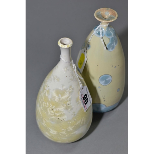 90 - PETER ILSLEY (1932-2014), two porcelain narrow-necked crystalline vases, incised signatures, tallest... 