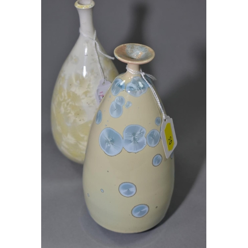 90 - PETER ILSLEY (1932-2014), two porcelain narrow-necked crystalline vases, incised signatures, tallest... 