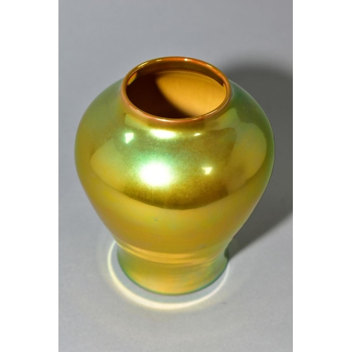 93 - A ZSOLNAY PECS IRIDESCENT BALUSTER SHAPED VASE, printed marks to the base, height approximately 14cm... 