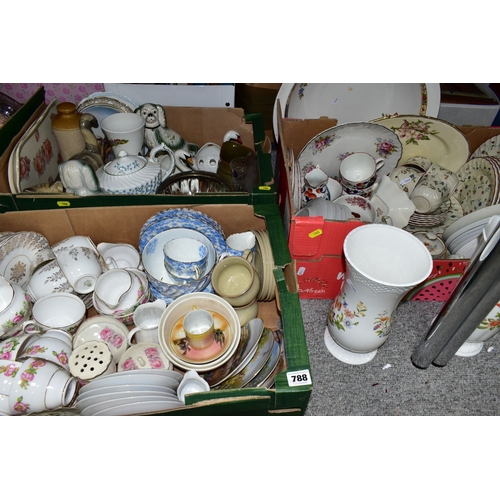 788 - THREE BOXES AND LOOSE CERAMICS, to include Aynsley 'Forget Me Not' teapot, 12154 pattern tea wares, ... 