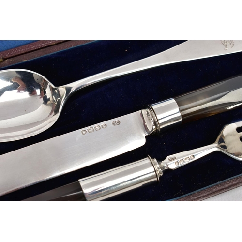 134A - A CASED VICTORIAN SILVER AND AGATE THREE PIECE CHRISTENING SET, the Morocco case with retailers name... 