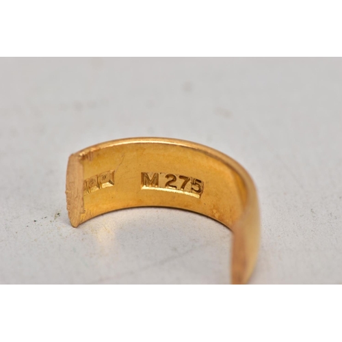 144 - A 22CT GOLD SPLIT BAND, plain polished wide band, hallmarked 22ct Birmingham, approximate gross weig... 