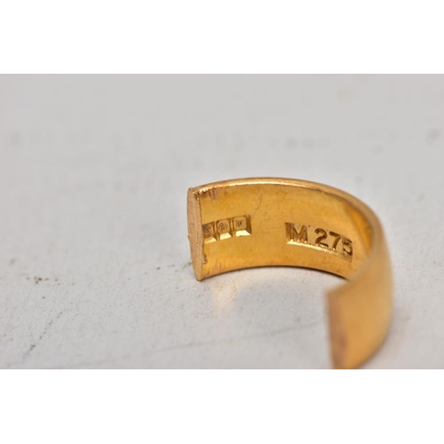 144 - A 22CT GOLD SPLIT BAND, plain polished wide band, hallmarked 22ct Birmingham, approximate gross weig... 