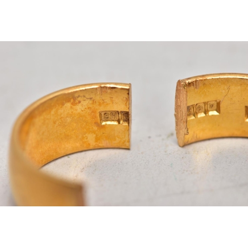 144 - A 22CT GOLD SPLIT BAND, plain polished wide band, hallmarked 22ct Birmingham, approximate gross weig... 