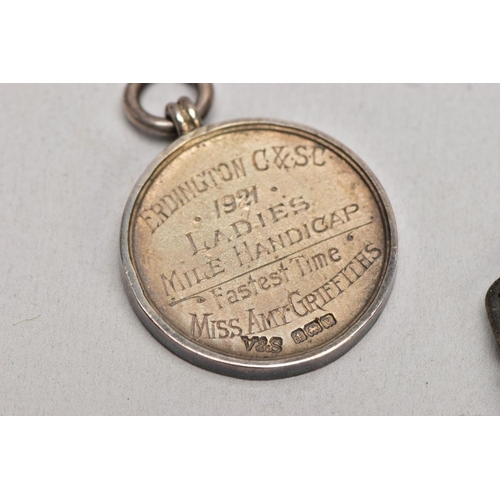 150 - A TRAY OF ASSORTED SILVER AND METAL FOB MEDALS, to include an enamelled brooch medal for the 'Imperi... 