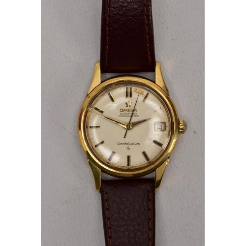 154 - A GENTS 18CT GOLD OMEGA CONSTELLATION WRISTWATCH, automatic movement, round champagne dial signed 'O... 