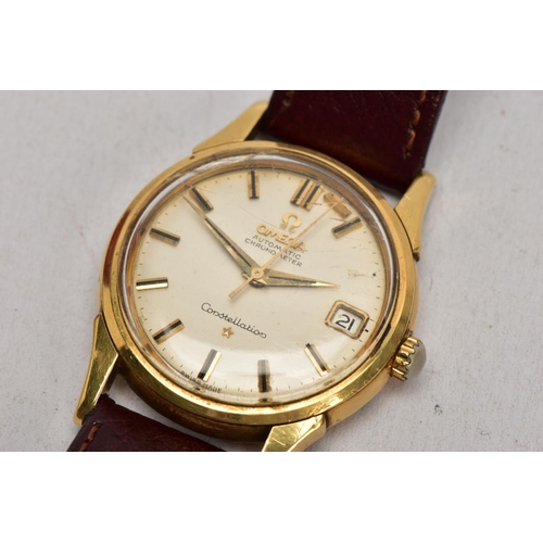 154 - A GENTS 18CT GOLD OMEGA CONSTELLATION WRISTWATCH, automatic movement, round champagne dial signed 'O... 