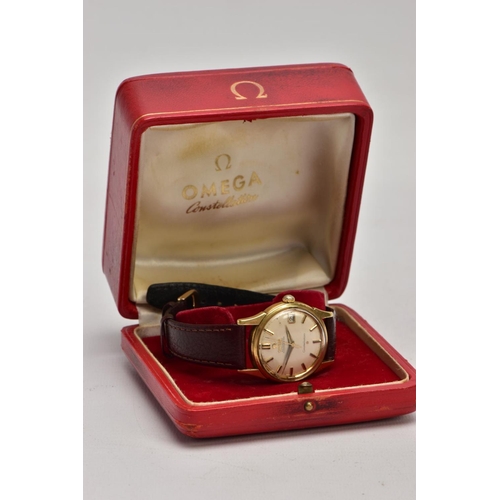 154 - A GENTS 18CT GOLD OMEGA CONSTELLATION WRISTWATCH, automatic movement, round champagne dial signed 'O... 