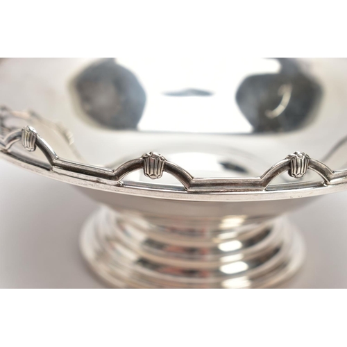 156 - A SILVER MAPPIN & WEBB BONBON DISH, of a circular plain polished form, castellated border, on a circ... 