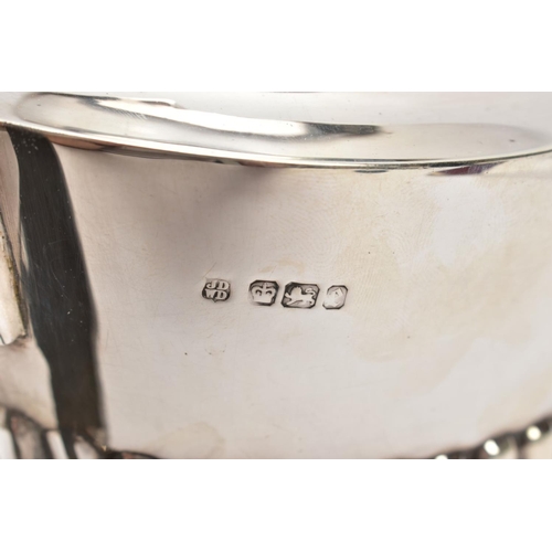 161 - A LATE VICTORIAN SILVER TEAPOT, tapered stop reeding design to the body and spout, ebonised handle a... 