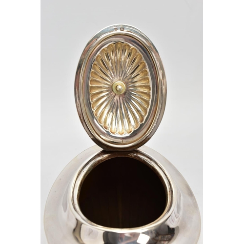 161 - A LATE VICTORIAN SILVER TEAPOT, tapered stop reeding design to the body and spout, ebonised handle a... 