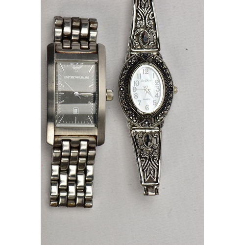 42 - A BAG OF ASSORTED WRISTWATCHES, A POCKET WATCH AND TWO STOP WATCHES, to include five ladies fashion ... 