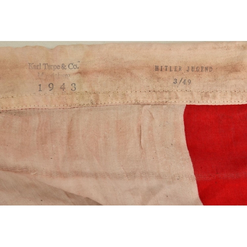 101 - A 1943 DATED GERMAN 3RD REICH HITLER JUGEND (Hitler Youth) FLAG, size is approximately 180cm x 130cm... 