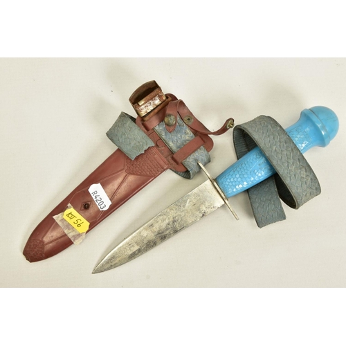 104 - A MARINE DIVERS KNIFE French made, mid 60's-70's era, non serated blade in brown plastic scabbard wi... 