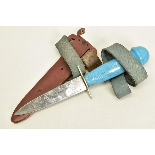 104 - A MARINE DIVERS KNIFE French made, mid 60's-70's era, non serated blade in brown plastic scabbard wi... 