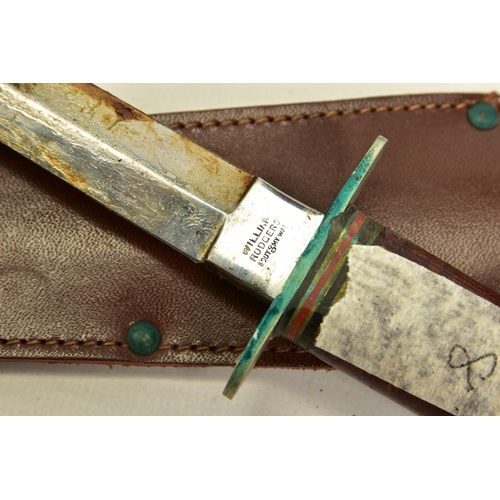 110 - A NON MARKED KUKURI KNIFE AND SCABBARD, poor condition, together with a 60's - 70's camping knife an... 