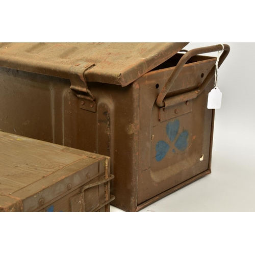 113 - TWO WWII/POST WWII ERA AMMUNITION GEAR BOXES, with descriptions there on, one is all metal, the othe... 