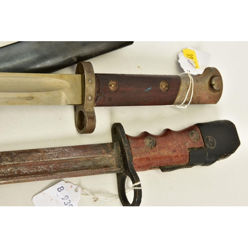 116 - A BRITISH MK 1/L RIFLE BAYONET 1945-48 variant, no scabbard with swivel fitting, two x K98 Mauser Ba... 